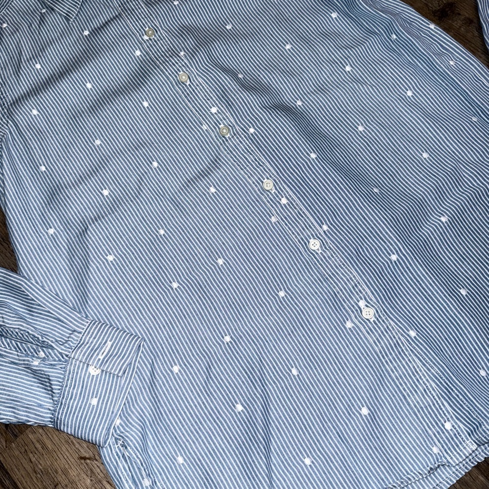 LOFT • Embroidered Dot Striped Poplin Button Down - Picture 3 of 9